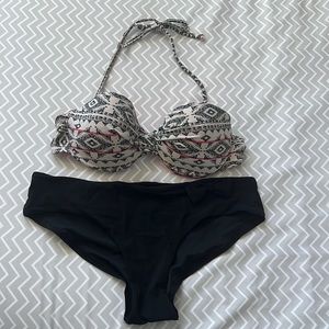 Etam swimwear, 2 piece swimsuit,pink and black .